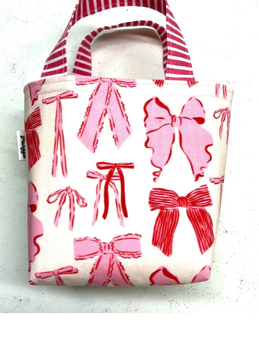 New Striped-Handle Mini Tote in Pink and Red Bow Print